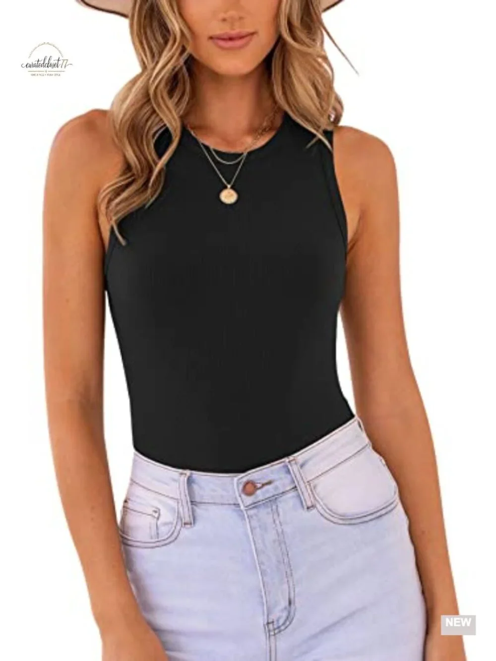 Ribbed Racer Back Halter Neck Bodysuit Tank Top with Snap Closure